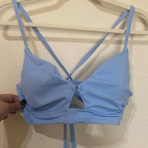 Blue Bikini Top Strappy Back Ring Detail Removable Pads Size 38C NWT